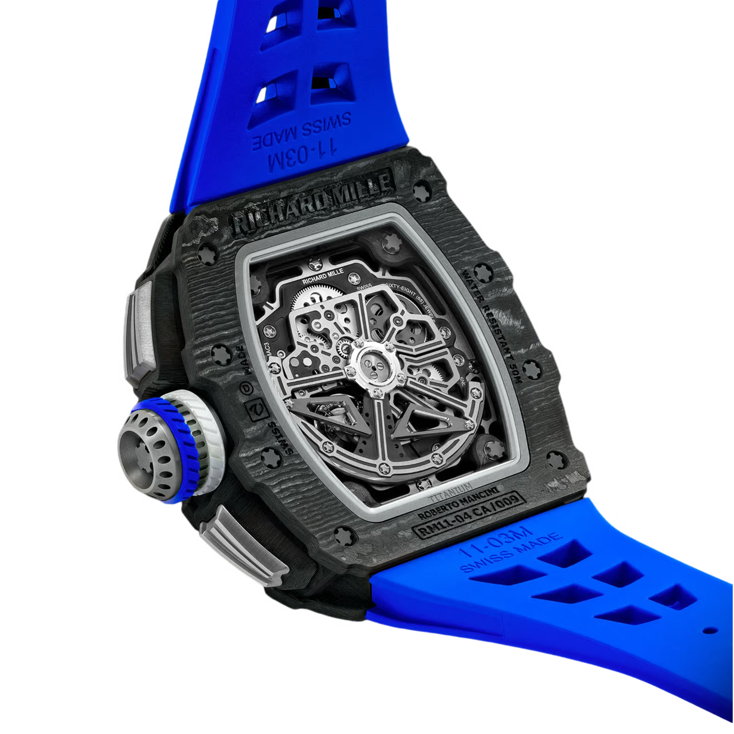 Richard Mille RM 11-04 CA Roberto Mancini Automatic Flyback Chronograph 49.94Mm X 44.50Mm Blue Rubber Straps Men’S Watch