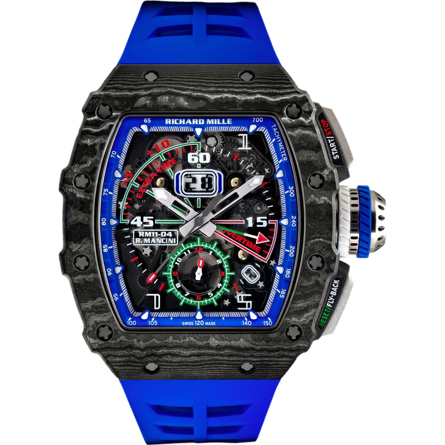 Richard Mille RM 11-04 CA Roberto Mancini Automatic Flyback Chronograph 49.94Mm X 44.50Mm Blue Rubber Straps Men’S Watch