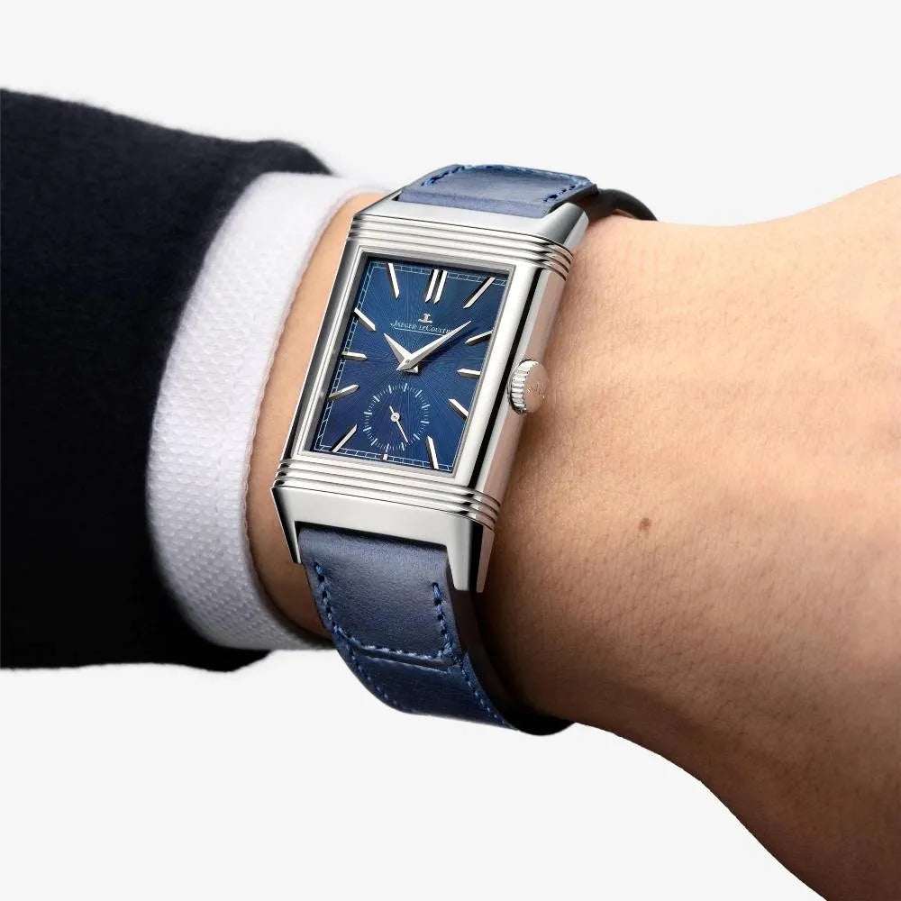 Jaeger-Lecoultre Reverso Tribute Duoface Q3988482 Blue And Grey Dial 47 X 28.3 Mm Stainless Steel Blue Leather Strap Men’S Watch