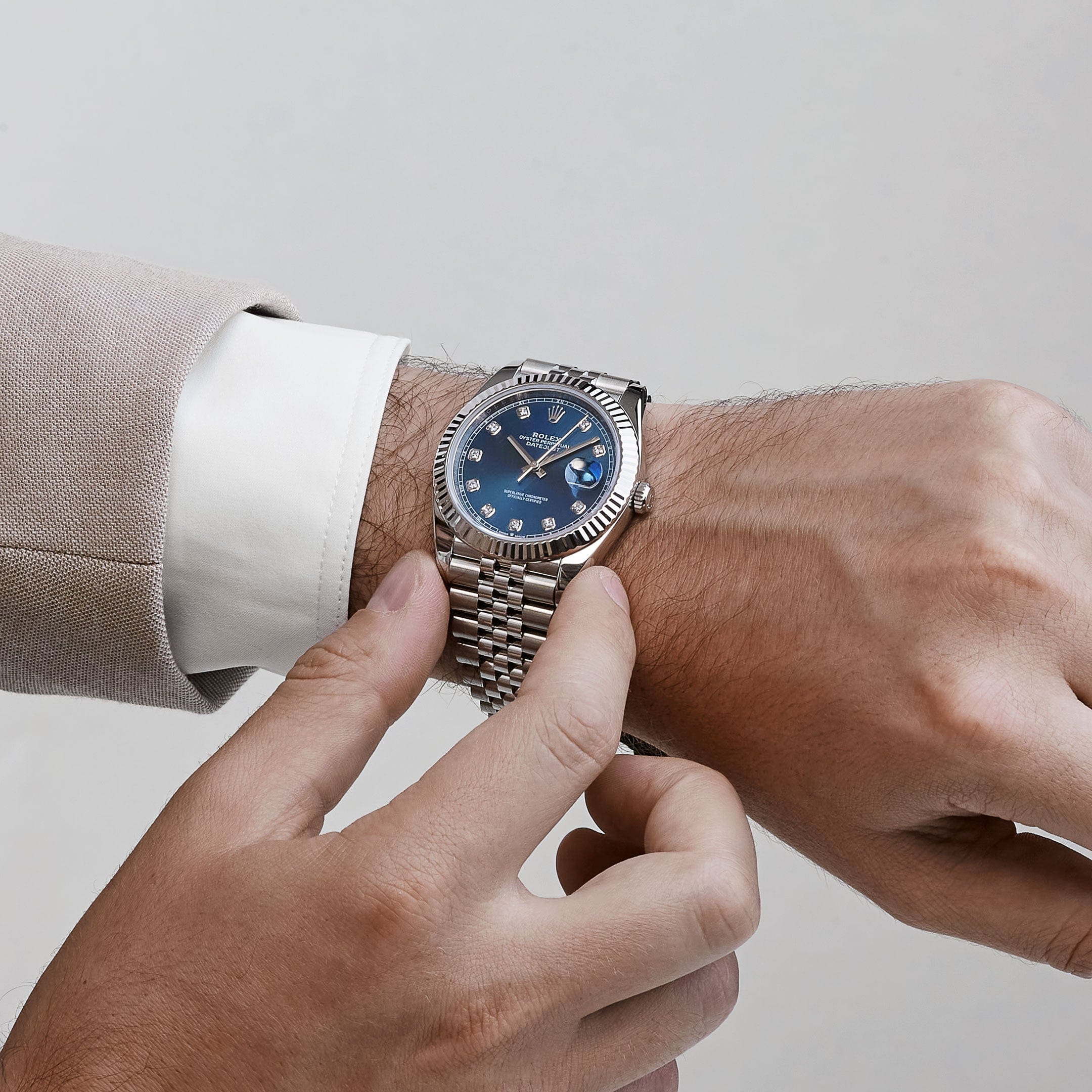 Rolex Datejust 126334-0016 Blue Diamond Dial Fluted Bezel 41mm Stainless Steel Jubilee Bracelet Men’S Watch