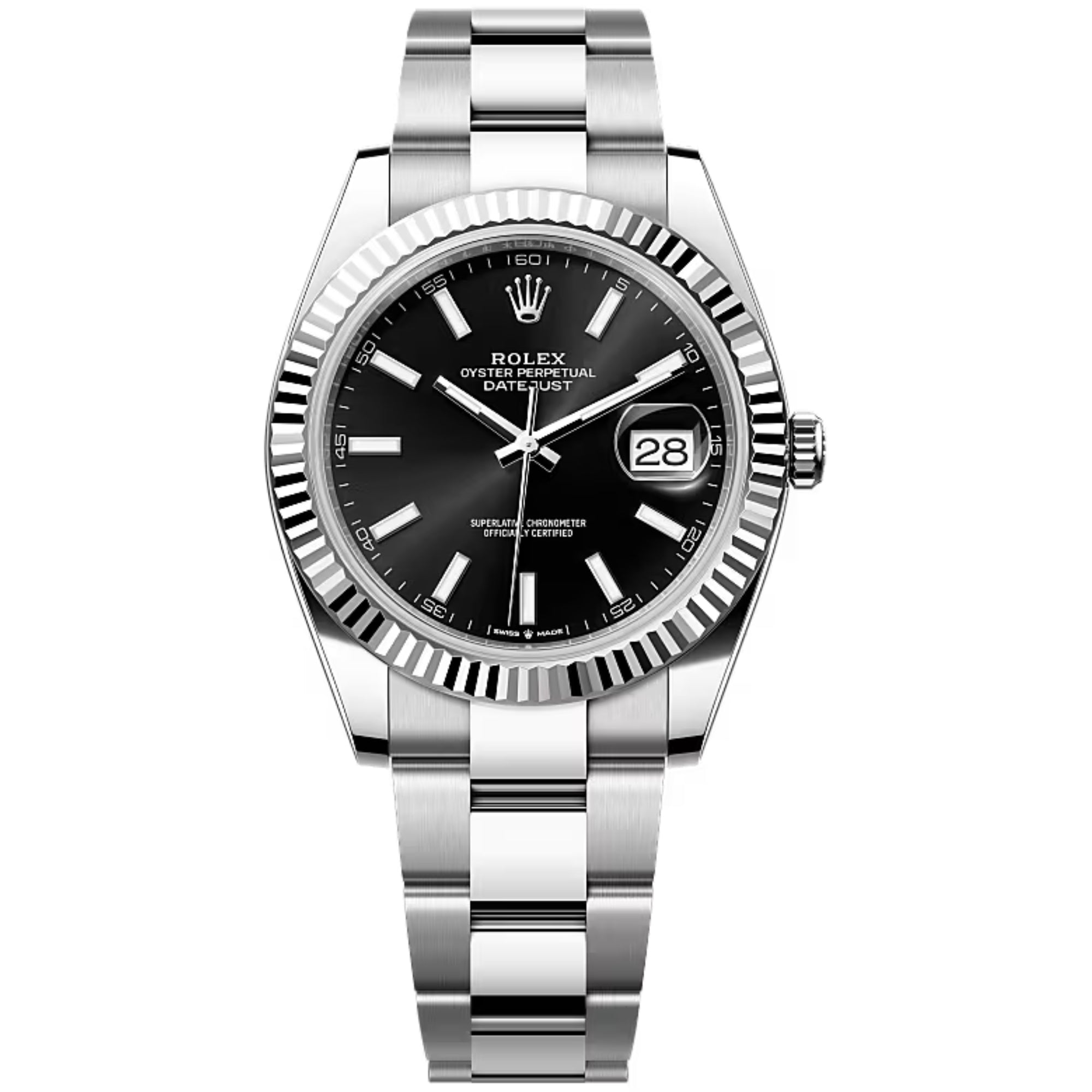 Rolex Datejust 126334-0017 Black Index Dial White Gold Fluted Bezel 41mm Oystersteel Oyster Bracelet Men’s Watch