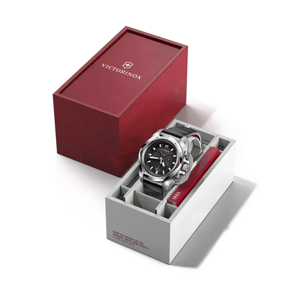 VICTORINOX MEN'S SILVER TONE CASE BLACK DIAL QUARTZ WATCH