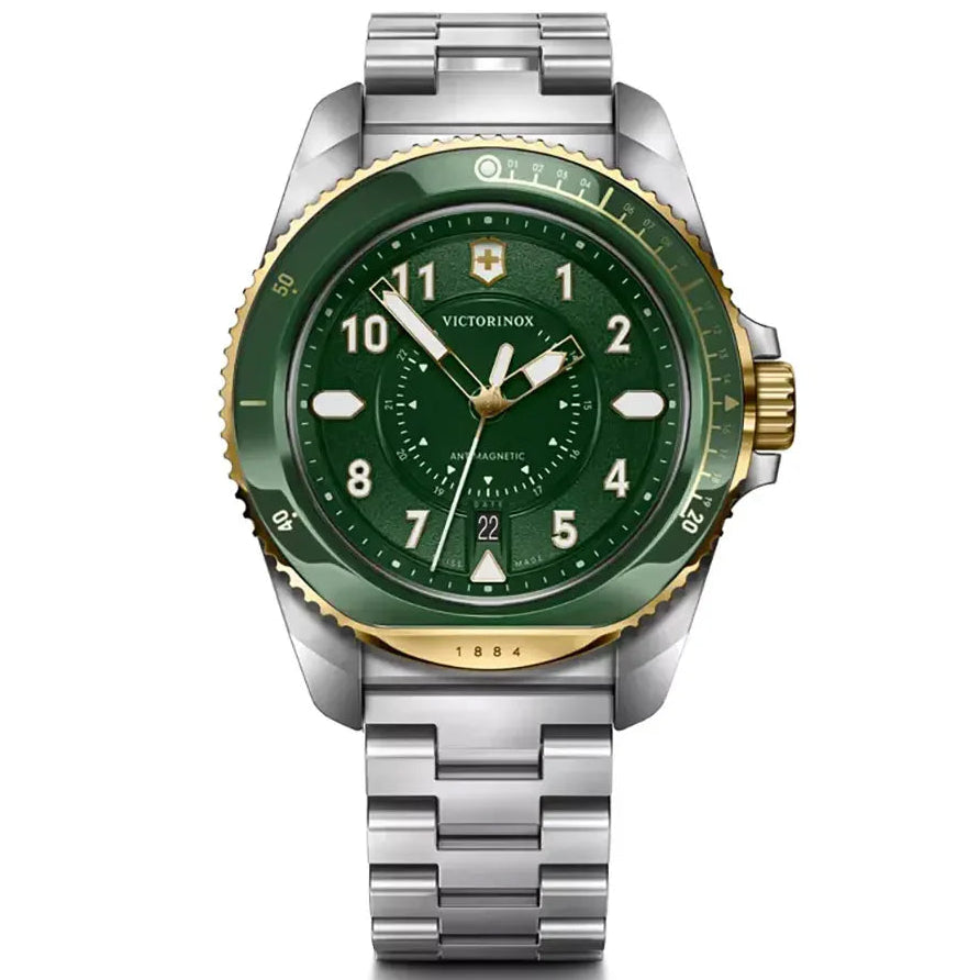 VICTORINOX MEN'S SILVER TONE CASE GREEN DIAL QUARTZ WATCH