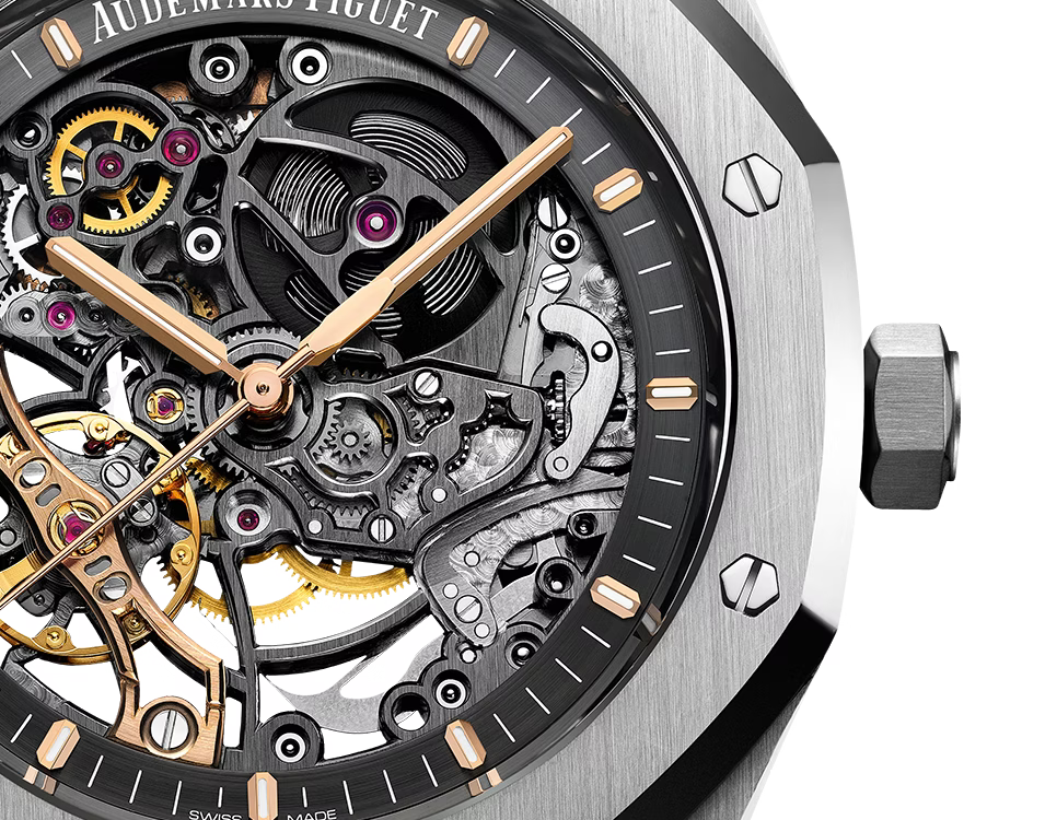 ساعة أوديمار بيغيه رويال أوك 15407St.OO.1220St.01 ذات عجلة التوازن المزدوجة ومينا هيكلي