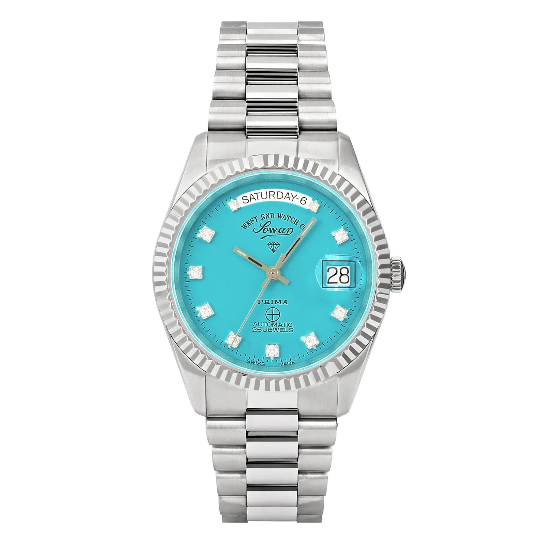 WEST END WOMEN'S SILVER TONE CASE TURQUOISE DIAL AUTOMATIC WATCH