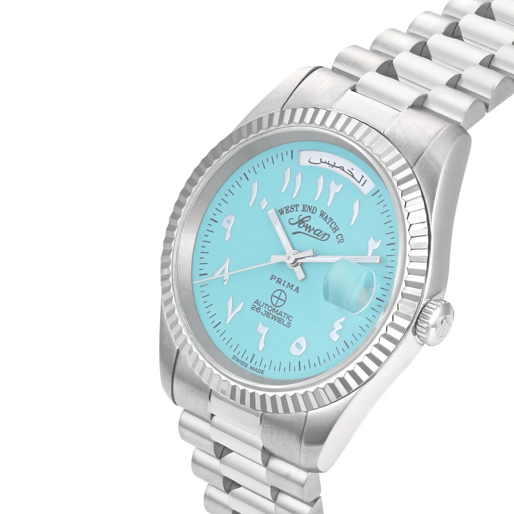 WEST END WOMEN'S SILVER TONE CASE TURQUOISE DIAL AUTOMATIC WATCH
