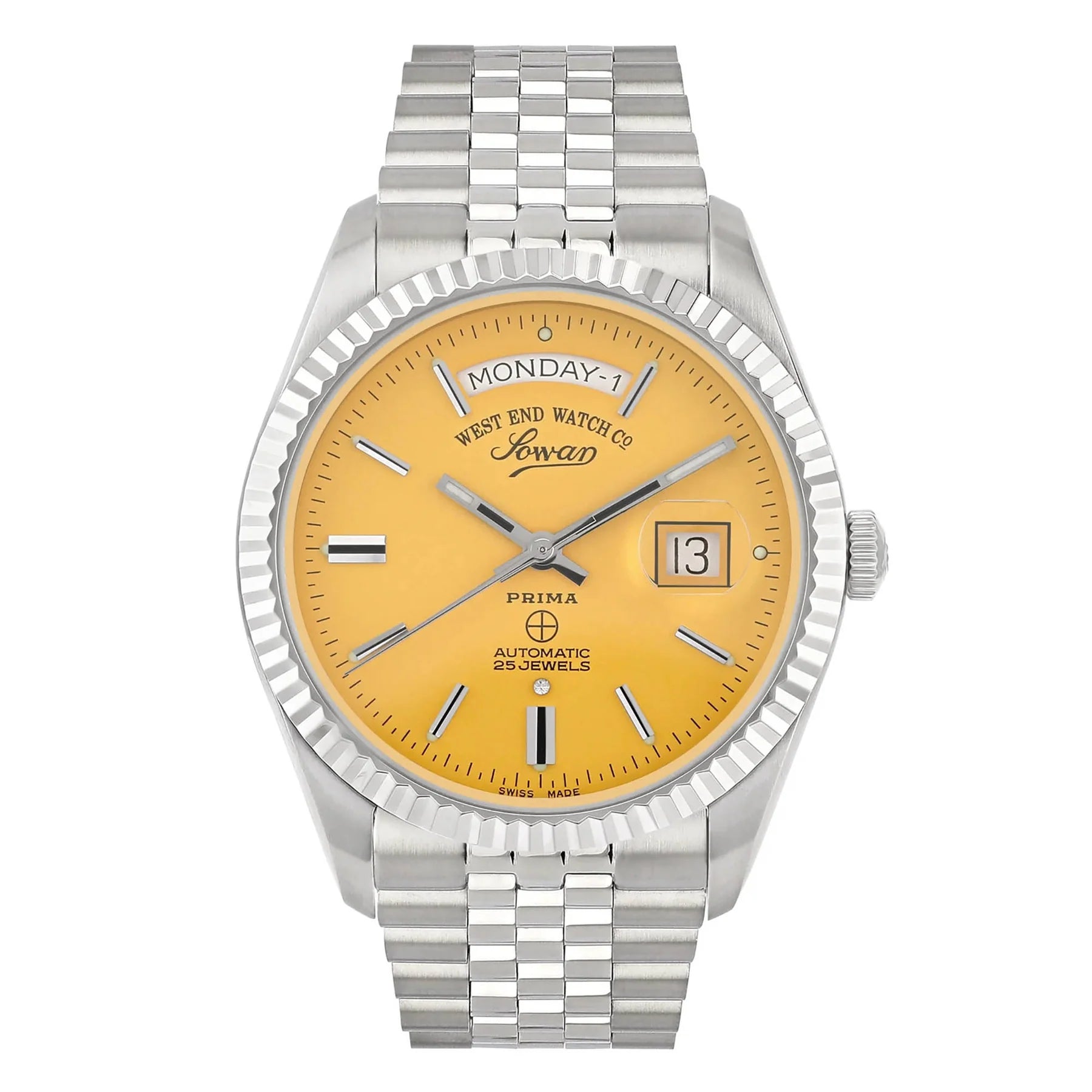 WEST END MEN'S SILVER TONE CASE YELLOW DIAL AUTOMATIC WATCH