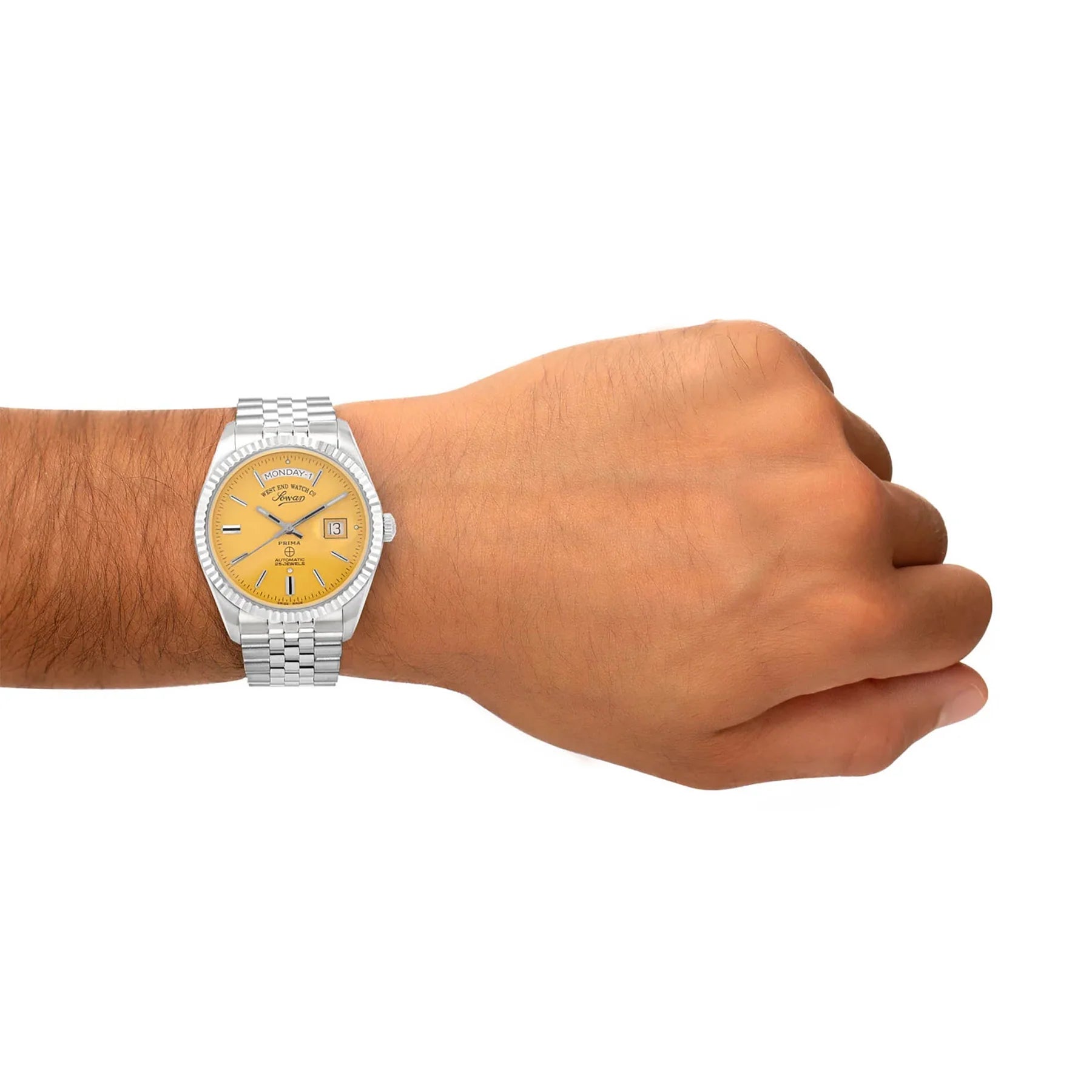 WEST END MEN'S SILVER TONE CASE YELLOW DIAL AUTOMATIC WATCH