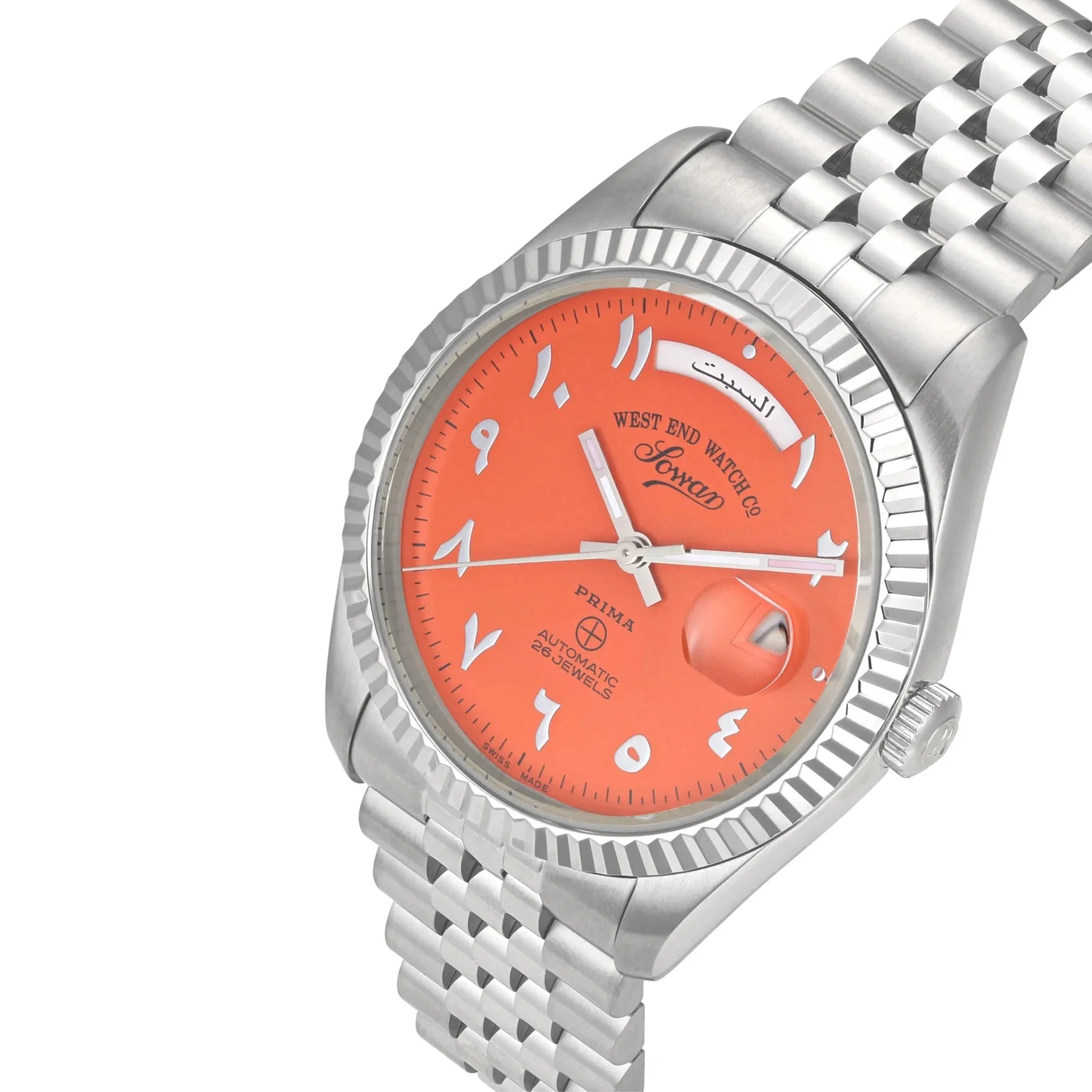 WEST END MEN'S SILVER TONE CASE ORANGE DIAL AUTOMATIC WATCH