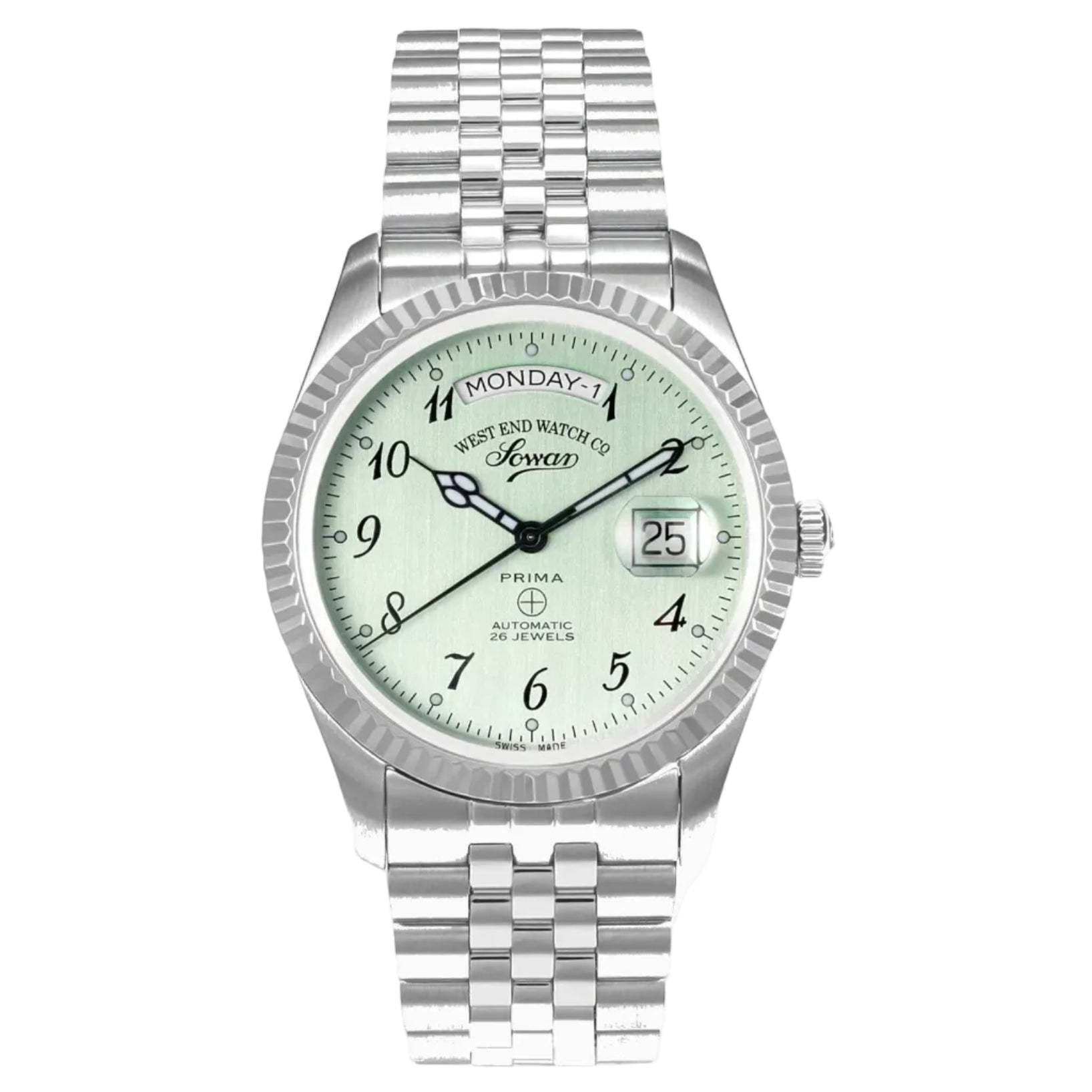 WEST END MEN'S SILVER TONE CASE GREEN DIAL AUTOMATIC WATCH