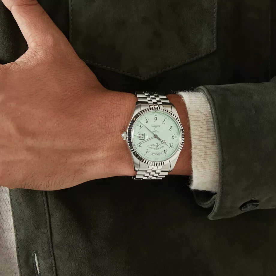 WEST END MEN'S SILVER TONE CASE GREEN DIAL AUTOMATIC WATCH