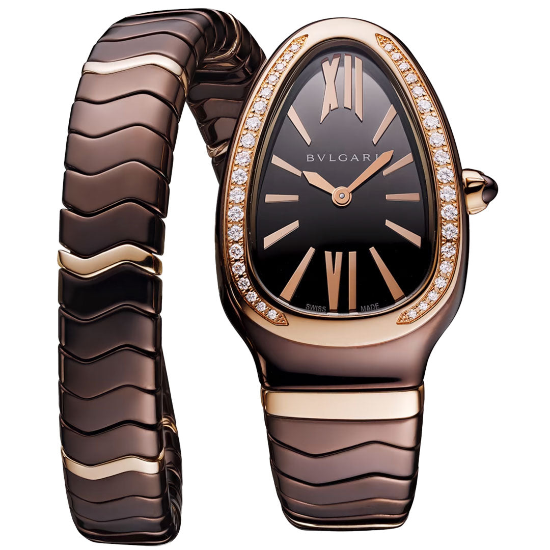 Bvlgari Serpenti 35Mm Treated Ceramic & 18K Rose Gold Ladies’ Watch