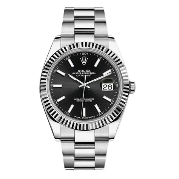 Rolex Datejust 126334-0017 Black Index Dial White Gold Fluted Bezel 41mm Oystersteel Oyster Bracelet Men’s Watch