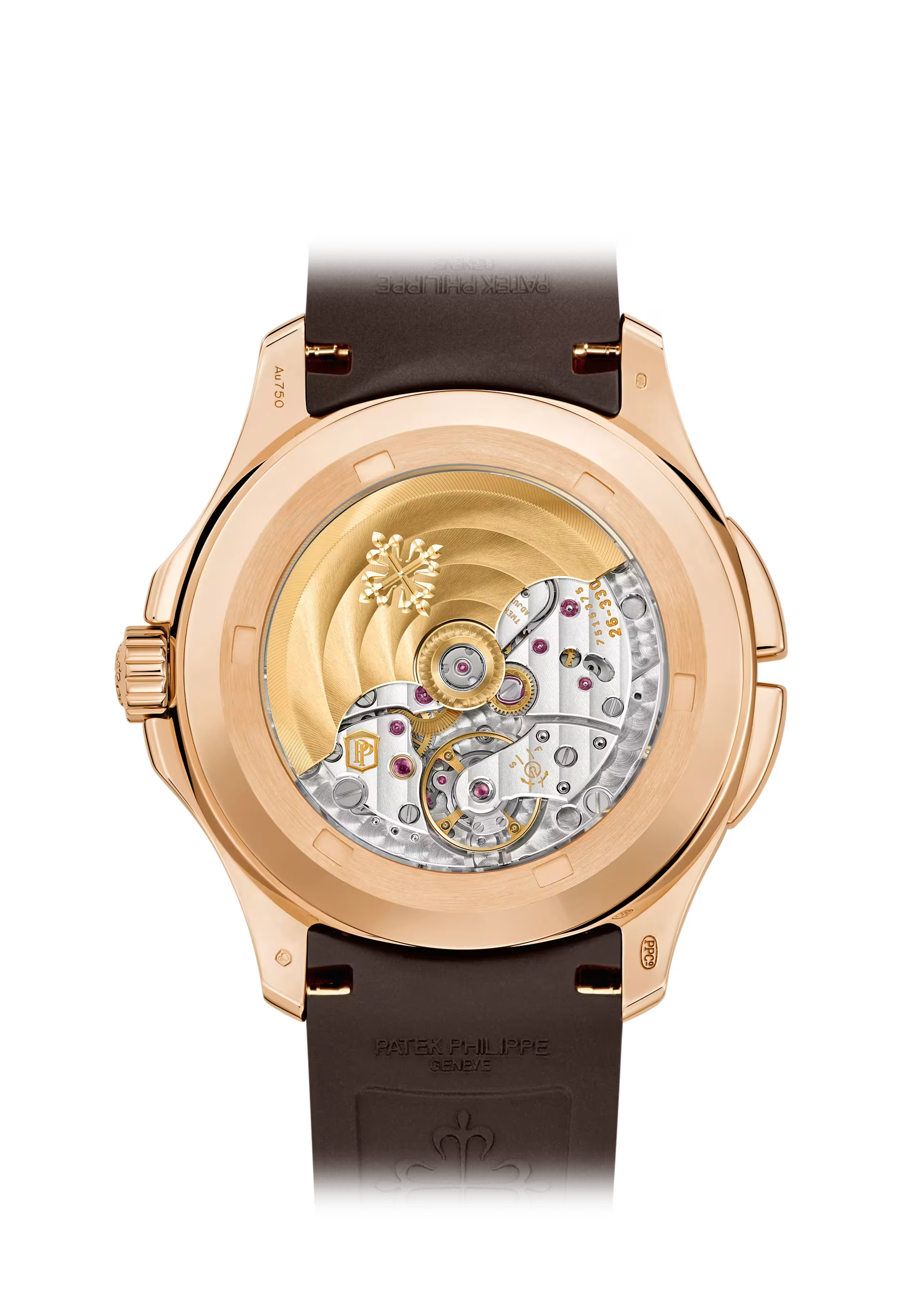 ساعة باتيك فيليب أكوانوت 5164R-001، مينا بني، عرض الوقت، قطر 40.8 مم، سوار من الذهب الوردي عيار 18 قيراطًا، سوار من المطاط البني
