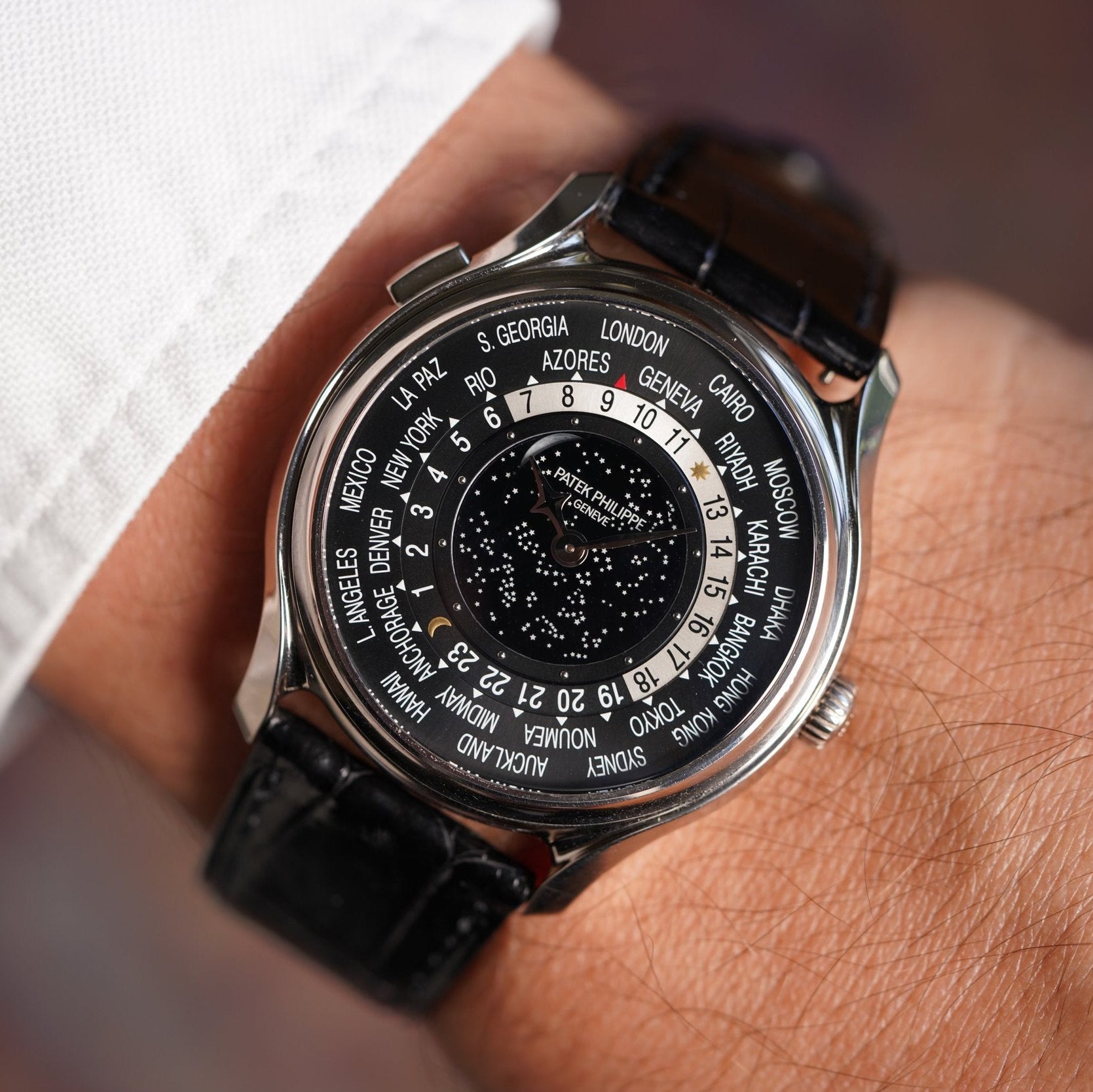 Patek Philippe World Time MoonPhase 5575G-001 White Gold 175th Anniversary 40mm Black Mens Watch
