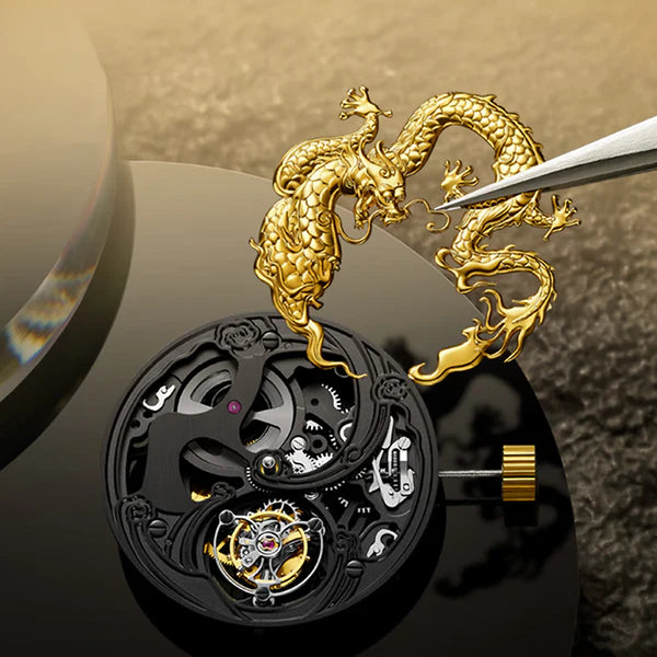Peacock 24K Gold Year of the Dragon Tourbillon Watch Peacock