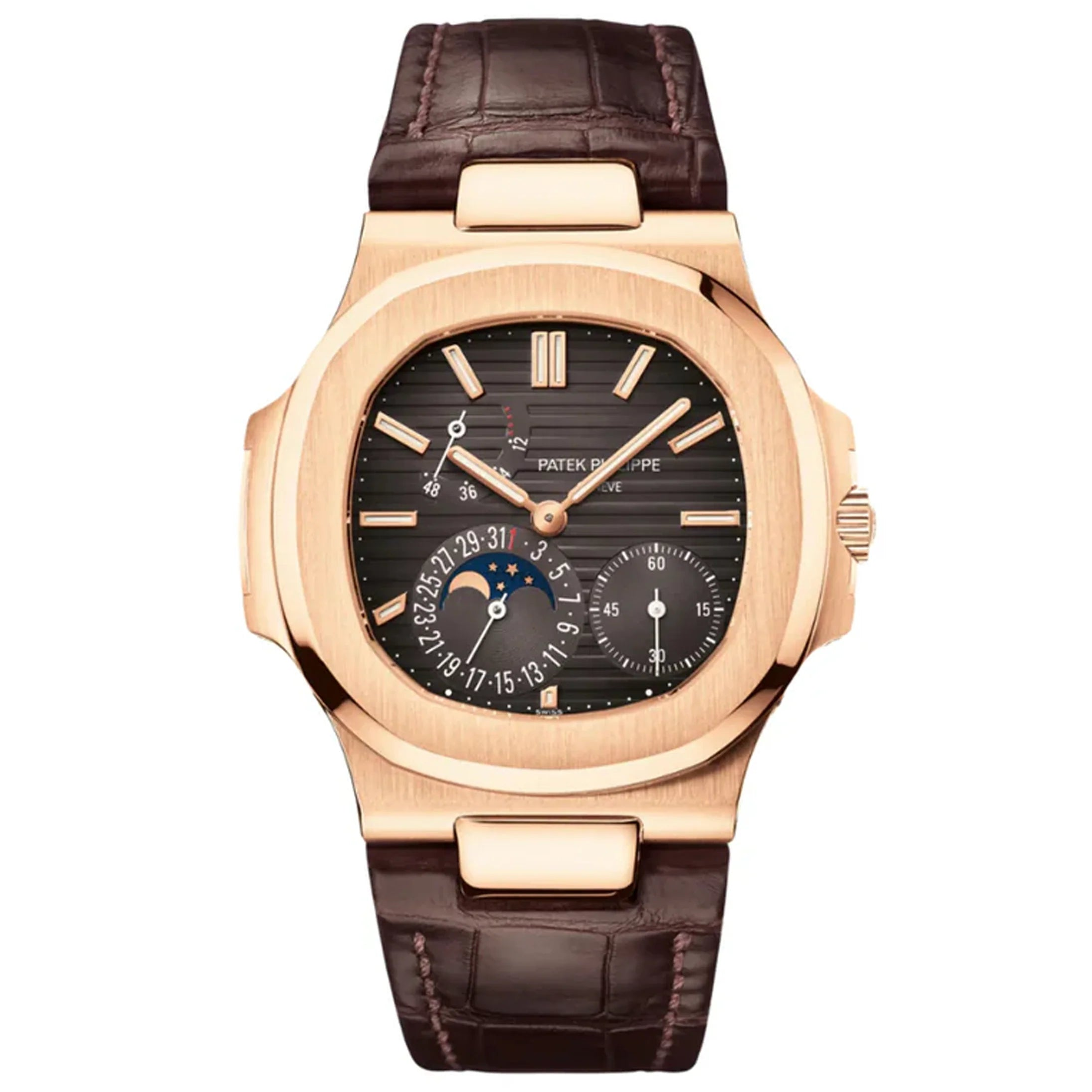 Patek Philippe Nautilus 5712R-001 Black Brown Dial 40Mm 18K Rose Gold Brown Leather Straps