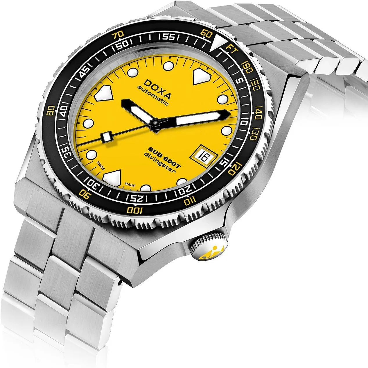 DOXA MEN'S SILVER TONE CASE YELLOW DIAL AUTOMATIC WATCH