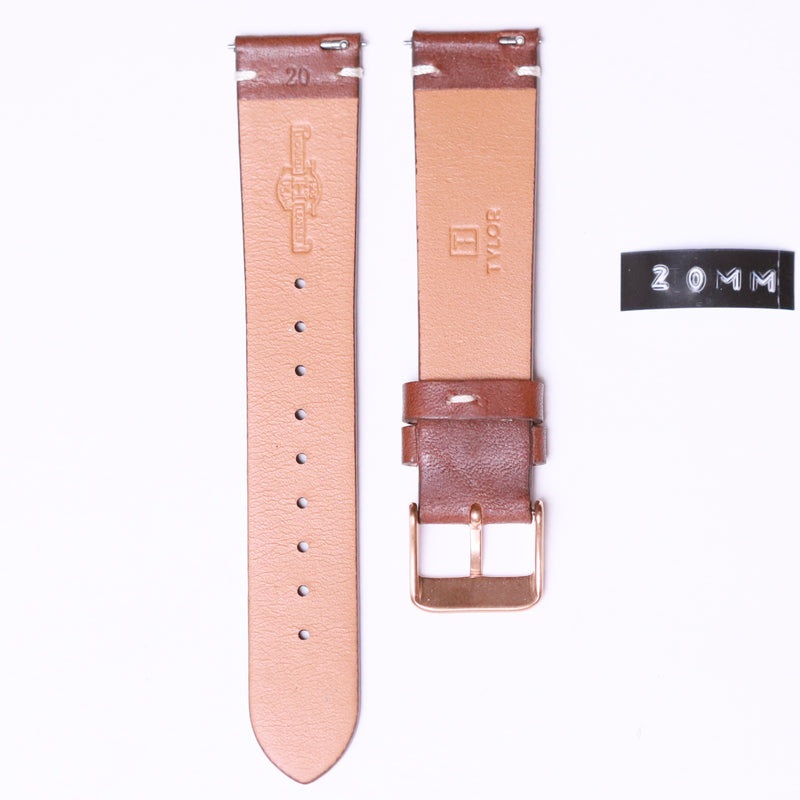 Tylor American Leather with Rose Gold buckle " Brown " 20mm - Azzam Watches 