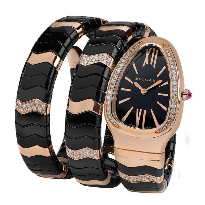 Bvlgari Serpenti 102128 Diamonds With 18K Rose Gold Black Dial