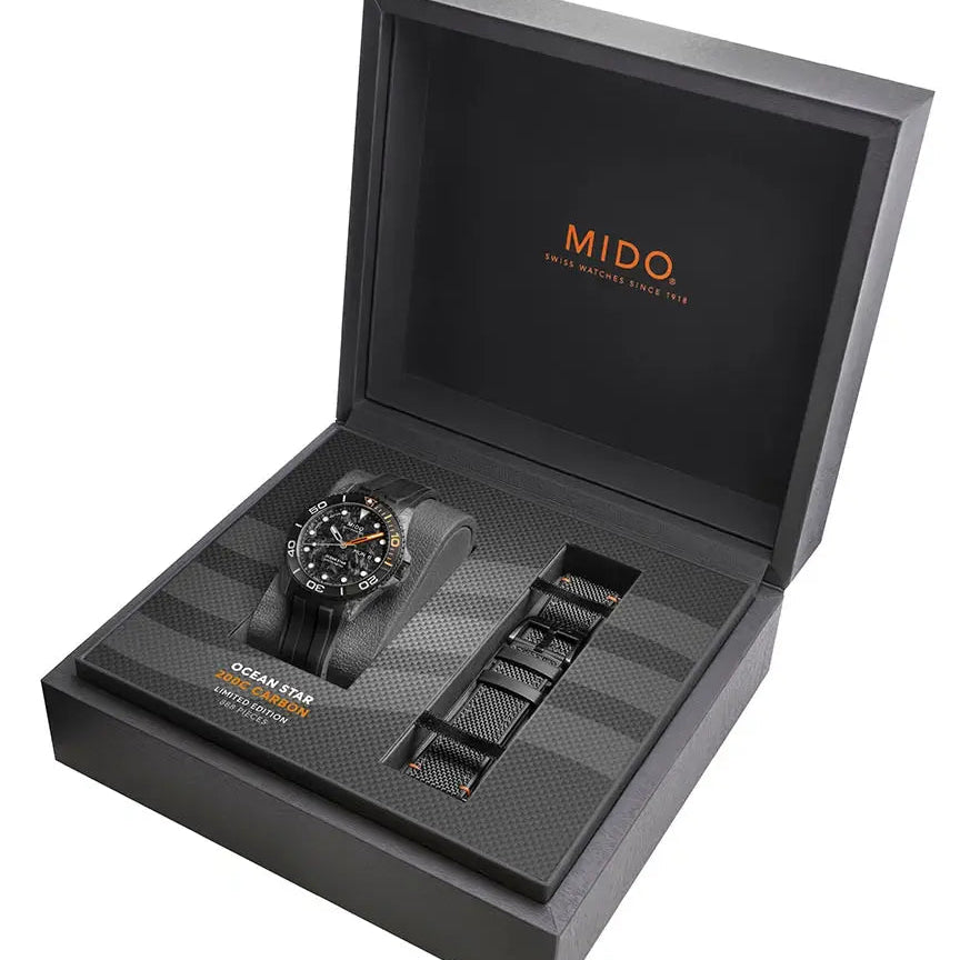 Mido watch in a black box on a white background