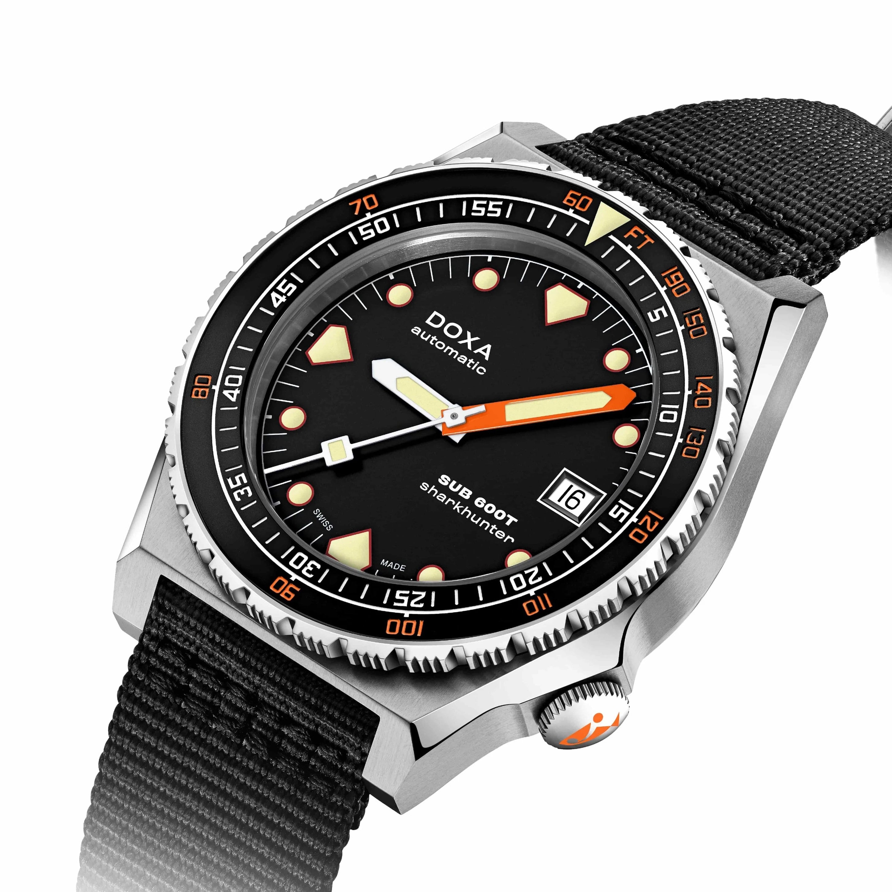 DOXA MEN'S SILVER TONE CASE BLACK DIAL AUTOMATIC WATCH