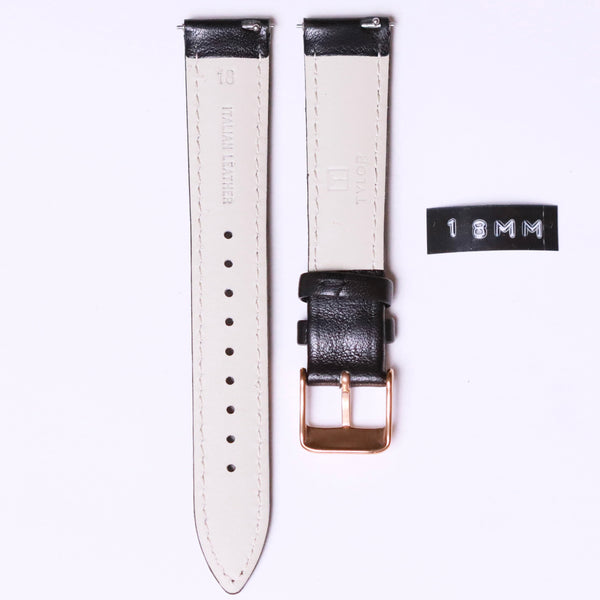 Tylor Italian Leather Black with Rose gold buckle  - 18mm - Azzam Watches 
