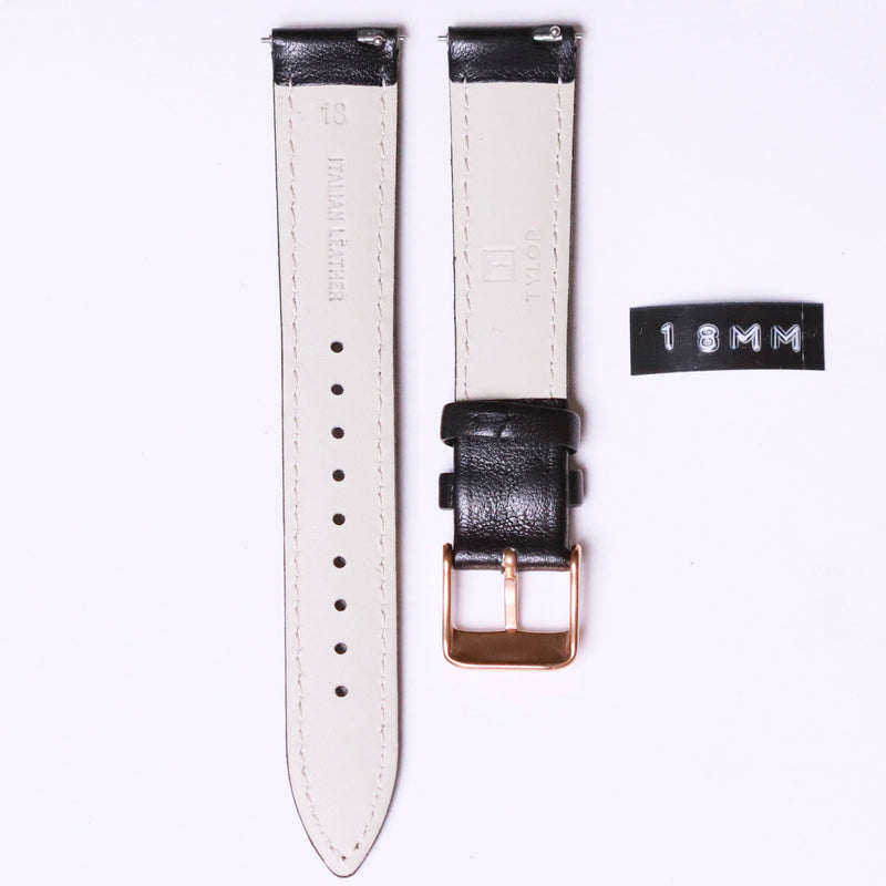 Tylor Italian Leather Black with Rose gold buckle  - 18mm - Azzam Watches 