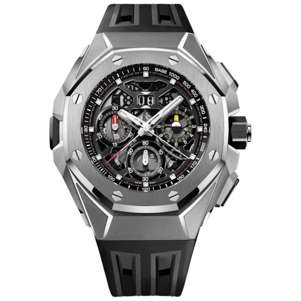 ساعة أوديمار بيغيه رويال أوك كونسيبت 26650TI.OO.D013CA.01 كرونوغراف بتقنية التوقيت العالمي (GMT) مع خاصية تقسيم الثواني، مصنوعة من التيتانيوم بقطر 43 مم