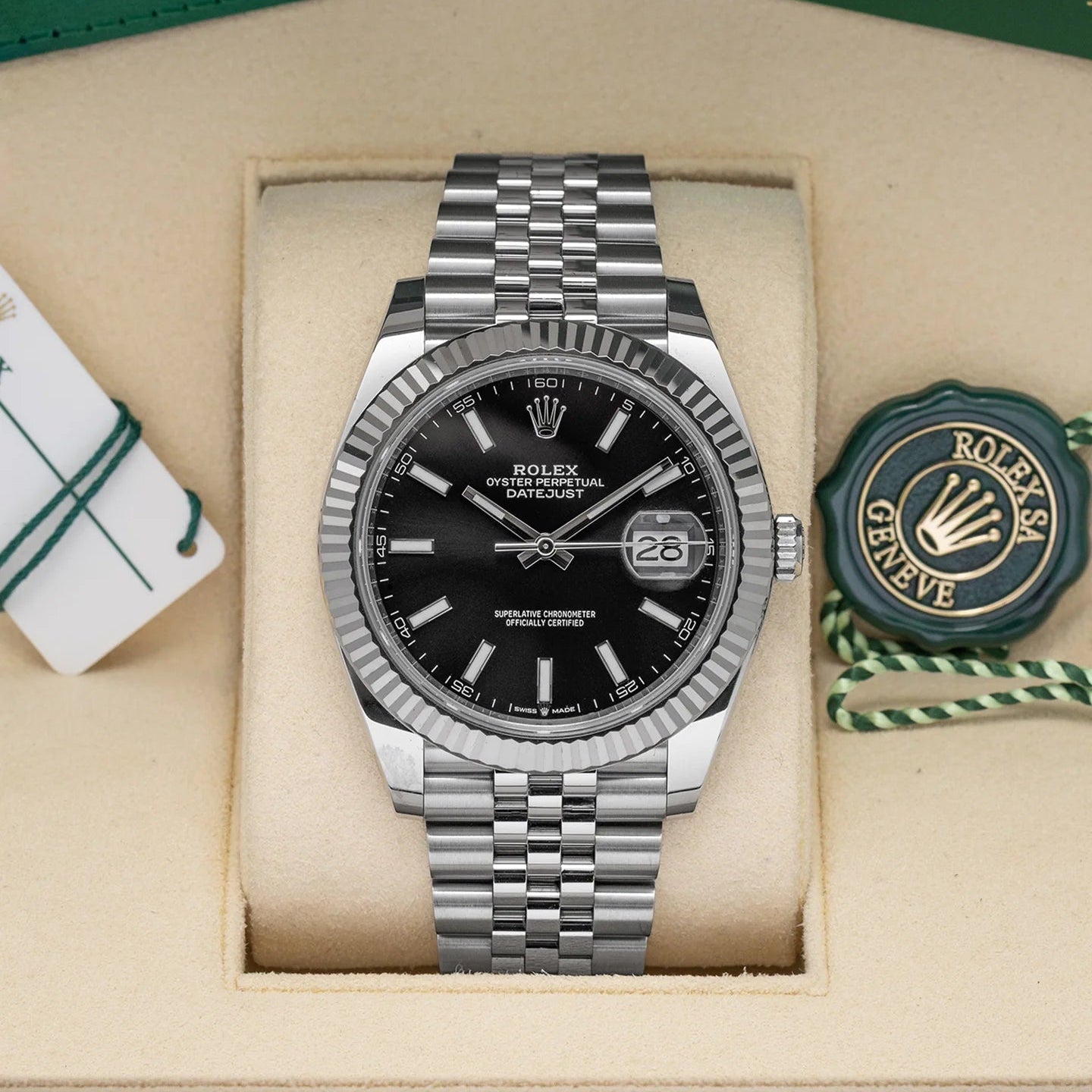 Rolex Datejust 126334-0018 Black Index Dial White Gold Fluted Bezel 41mm Oystersteel Jubilee Bracelet Men’S Watch