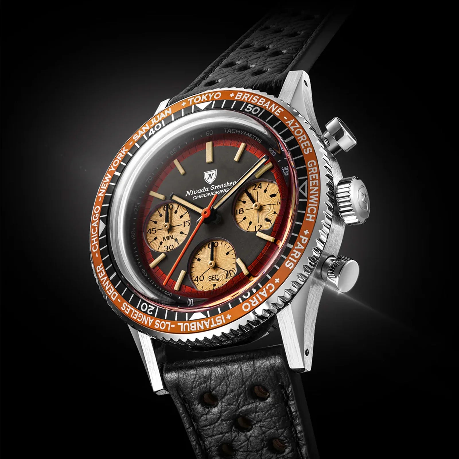 Chronoking Racing Black Amber 38mm 87055Q10 Nivada Grenchen