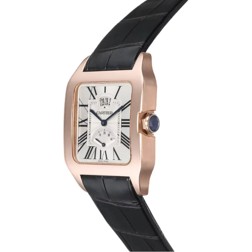 Cartier Santos Dumont W2020067 Rose Gold Silver Dial Black Strap