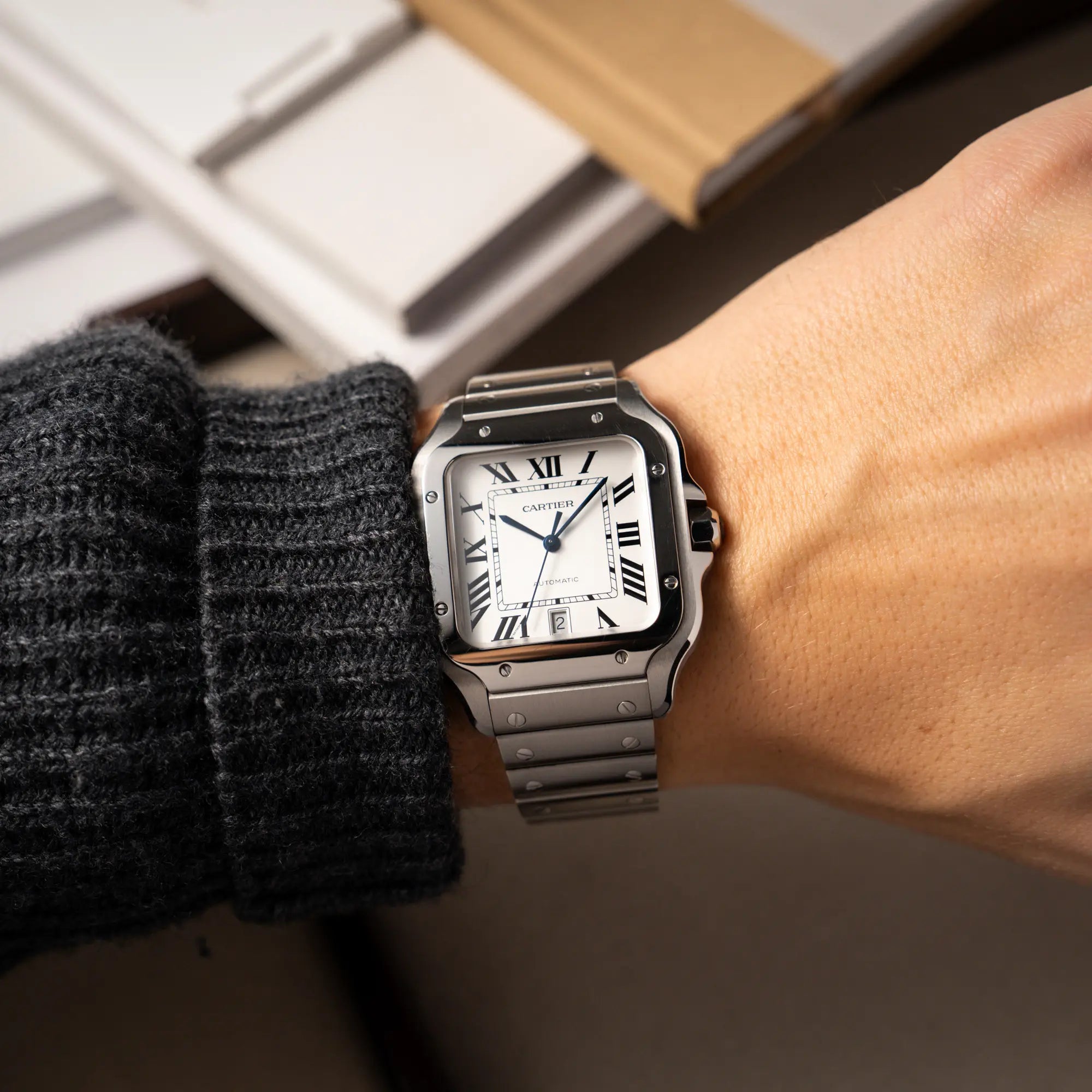 Cartier Santos Wssa0018 Silvered Opaline Dial 39.8Mm Stainless Steel Men’S Watch