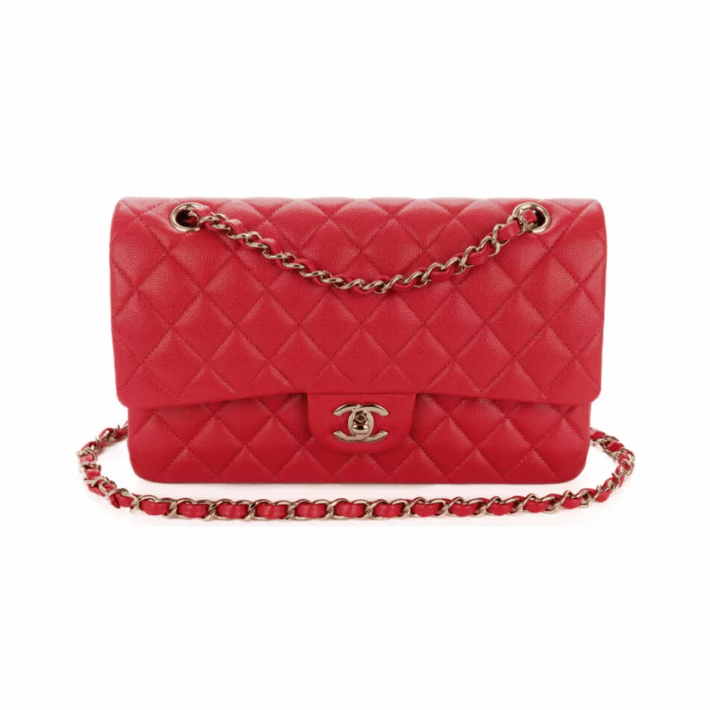 Chanel Classic Red Caviar Quilted Medium Double Flap Gold HW Handbag