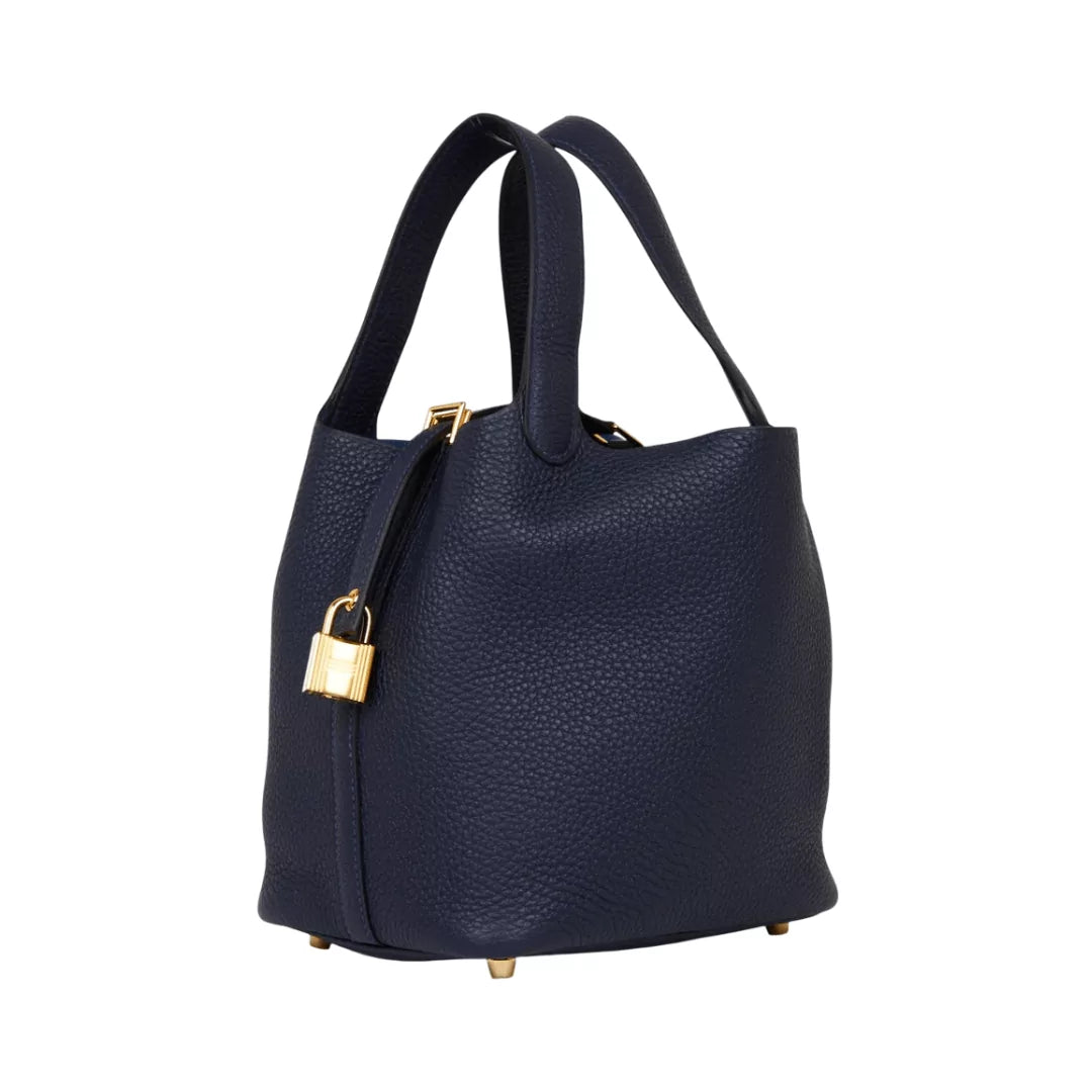 Hermes Picotin 18 Bleu Nuit Taurillon Clemence Leather Gold Hardware Bag