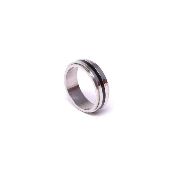 Stainless steel ring with rotating black line