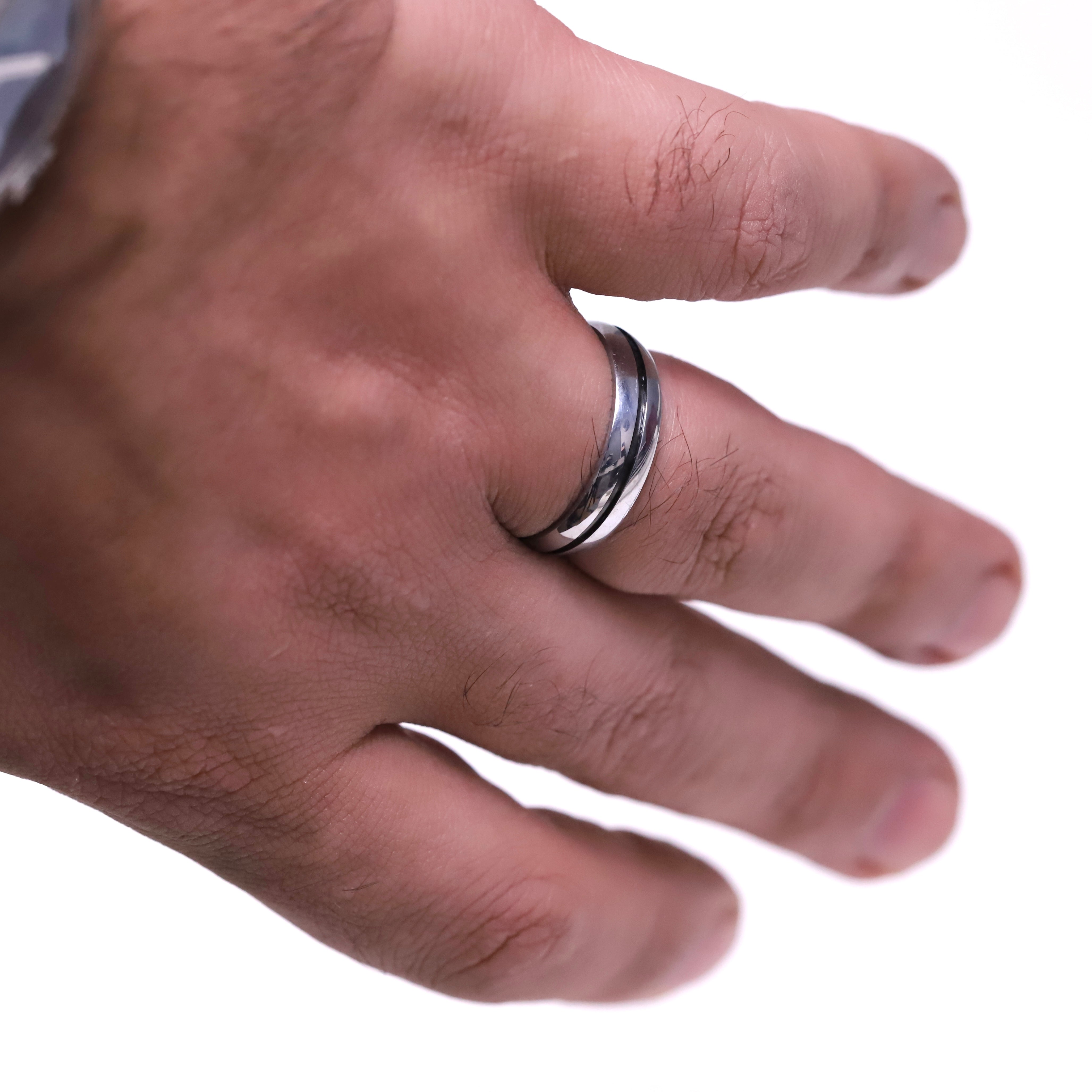 Stainless steel ring with black line