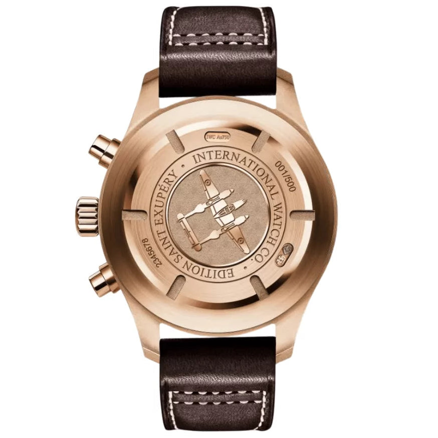 Rose gold watch with brown leather strap on a white background