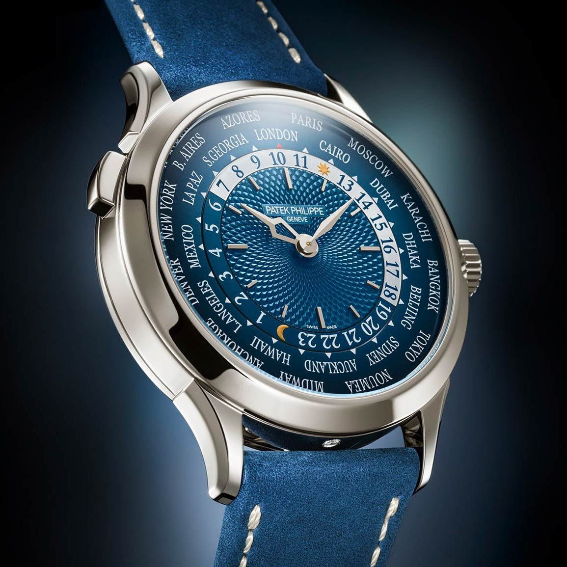 ساعة باتيك فيليب كومبليكايشنز 5230P-001، مينا أزرق، توقيت عالمي، 38.5 ملم، بلاتينيوم