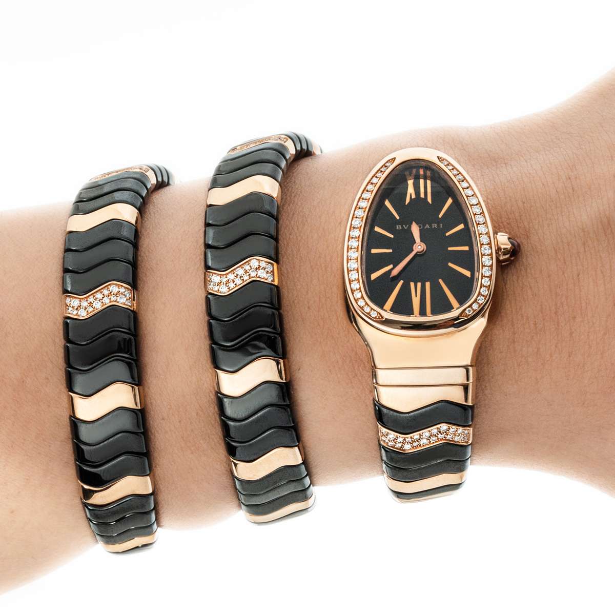 Bvlgari Serpenti 102128 Diamonds With 18K Rose Gold Black Dial