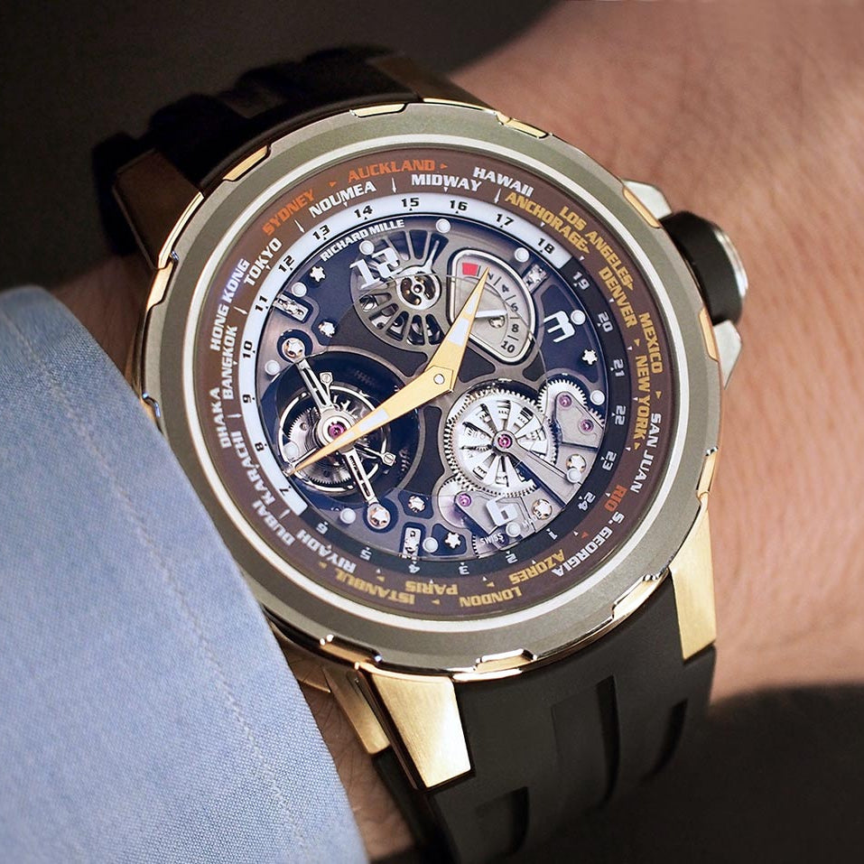 Richard Mille Rm 58-01 Manual Winding Tourbillon Worldtimer Jean Todt 50Mm Rose Gold Black Rubber Straps Men’S Watch