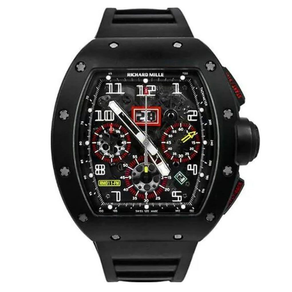 Richard Mille Rm 011 Ca Felipe Massa Flyback Chronograph Carbon Skeleton Dial 50Mm Black Rubber Strap Men’S Watch