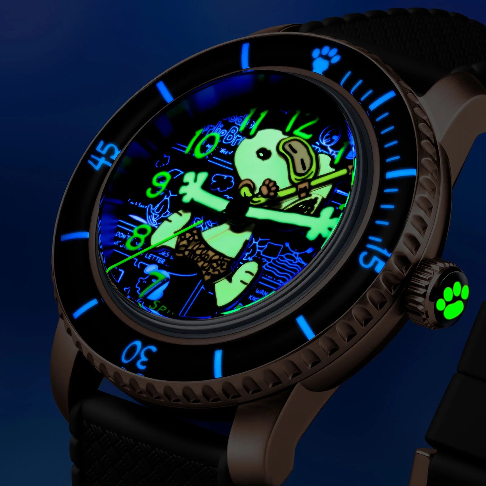 Fleuss 40 Automatic Peanuts Snoopy Seaside Snorkel Obsidian Glow Limited Edition SP-5186-04 Spinnaker
