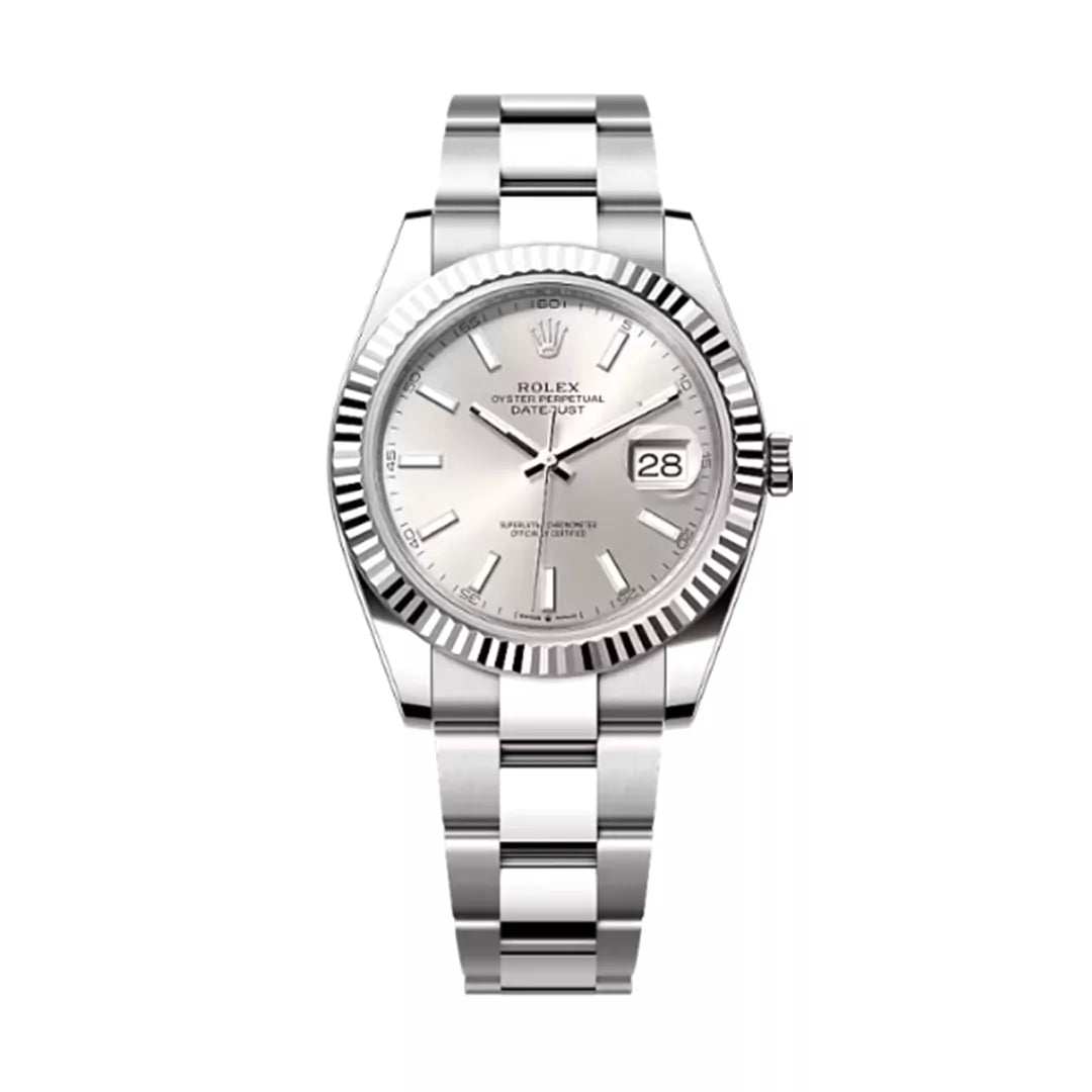 Rolex Datejust 126334-0003 Silver Index 18K White Gold Bezel 41mm Oystersteel