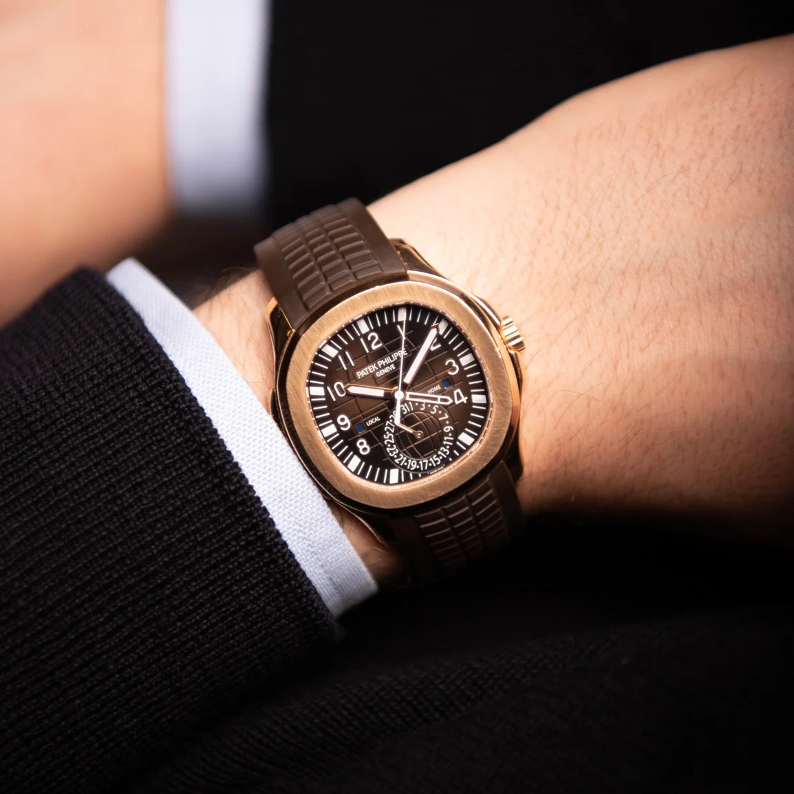 Patek Philippe Aquanaut 5164R-001 Brown Dial Travel Time 40.8mm 18K Rose Gold Brown Rubber Straps