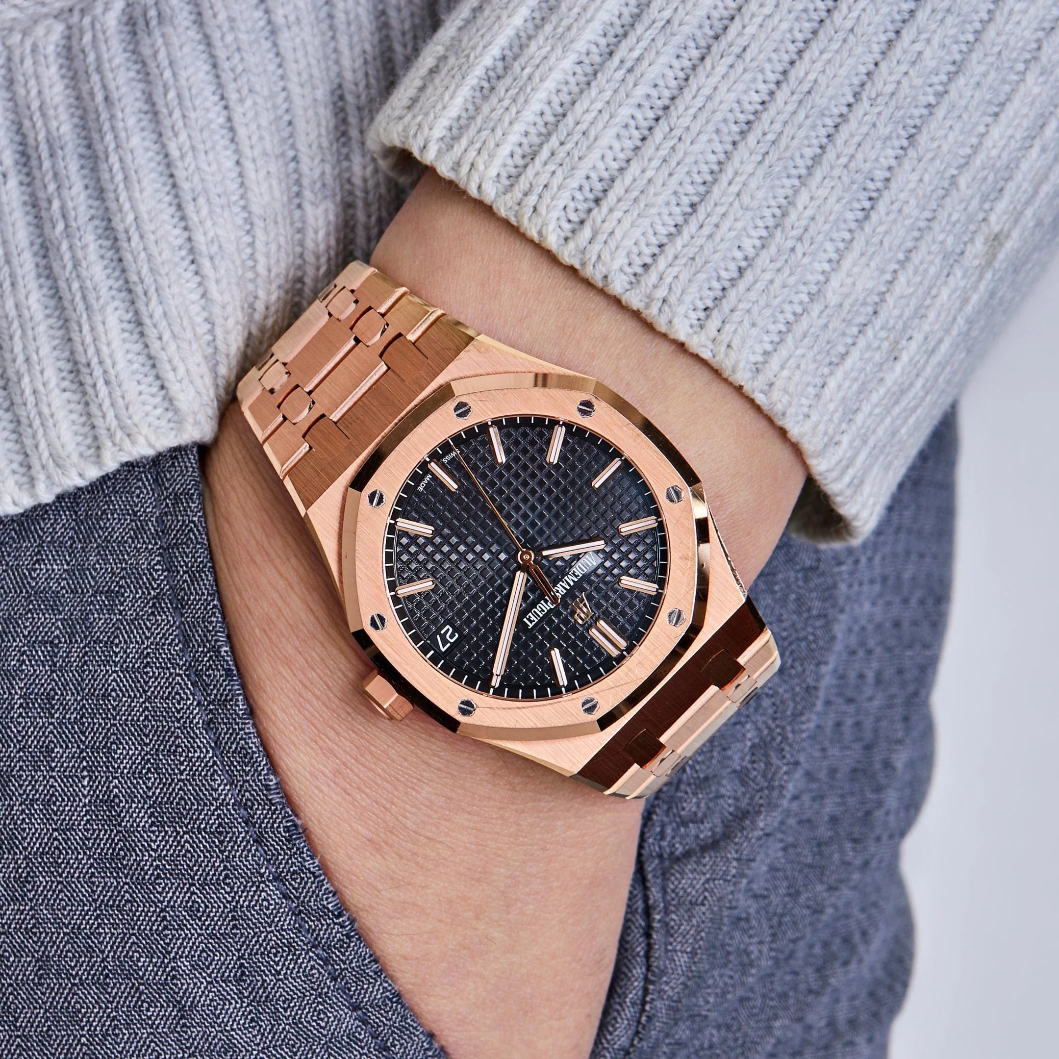 Audemars Piguet Royal Oak 15500Or.Oo.1220Or.01 Black Grande Tapisserie 41Mm 18K Rose Gold Men’S Watch