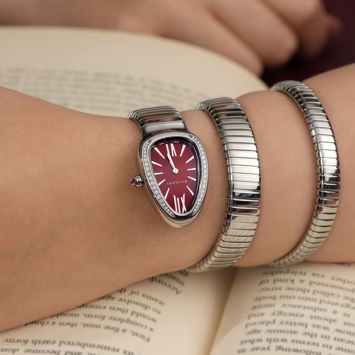 Bvlgari Serpenti Tubogas 102682 Red Dial Diamond Set Bezel Ladies’ Watch