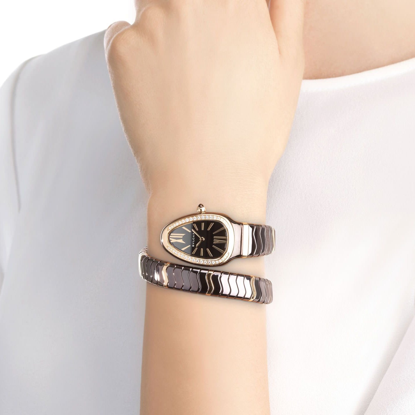 Bvlgari Serpenti 35Mm Treated Ceramic & 18K Rose Gold Ladies’ Watch