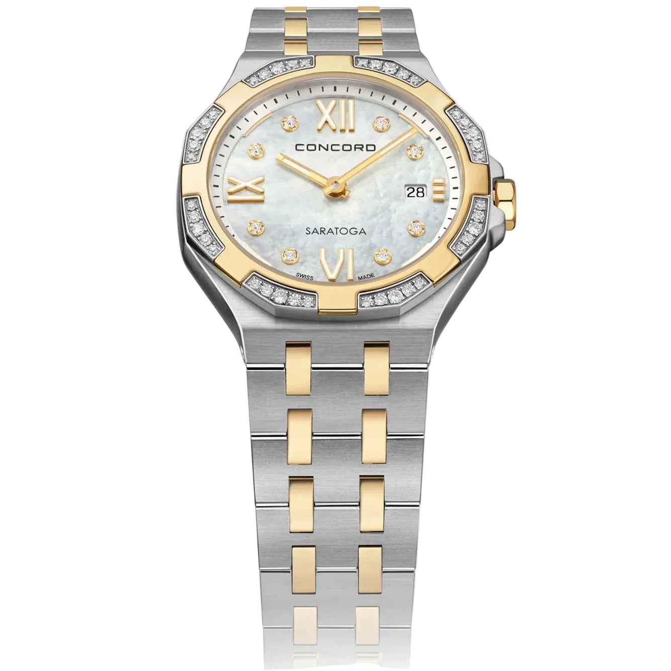 CONCORD WOMEN'S SILVER & GOLD TONE CASE WHITE MOP DIAL DIA BEZEL 0.30CT QUARTZ WATCH
