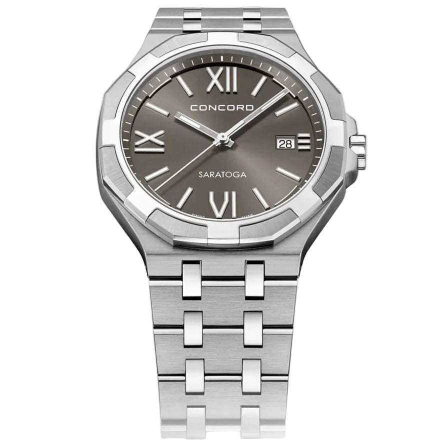 CONCORD MEN'S SILVER TONE CASE GREY DIAL QUARTZ WATCH